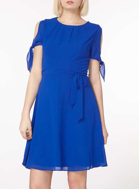Cobalt Chiffon Belted Dress